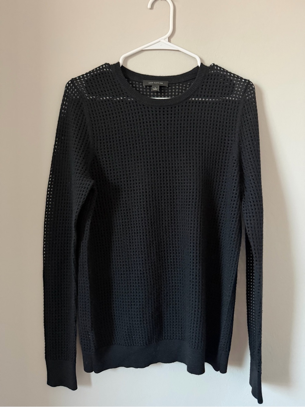 Ann Taylor Women’s Black Open-Weave Crewneck Sweater
